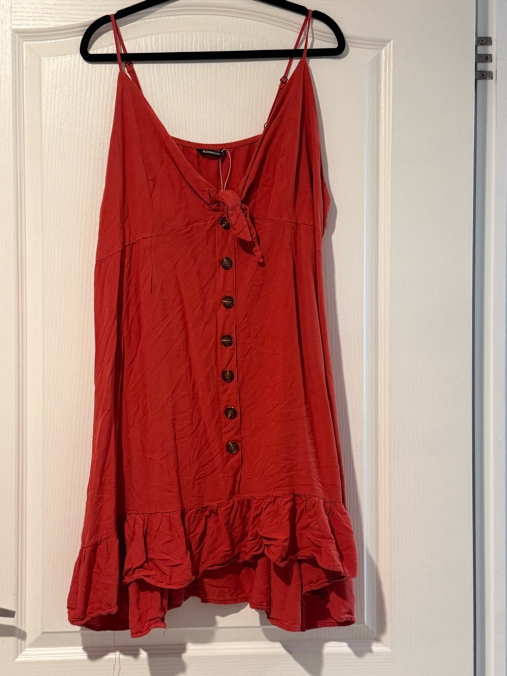 BloomChic Red Tie Front Button Mini Dress Ruffle Hem Plus Size 2X